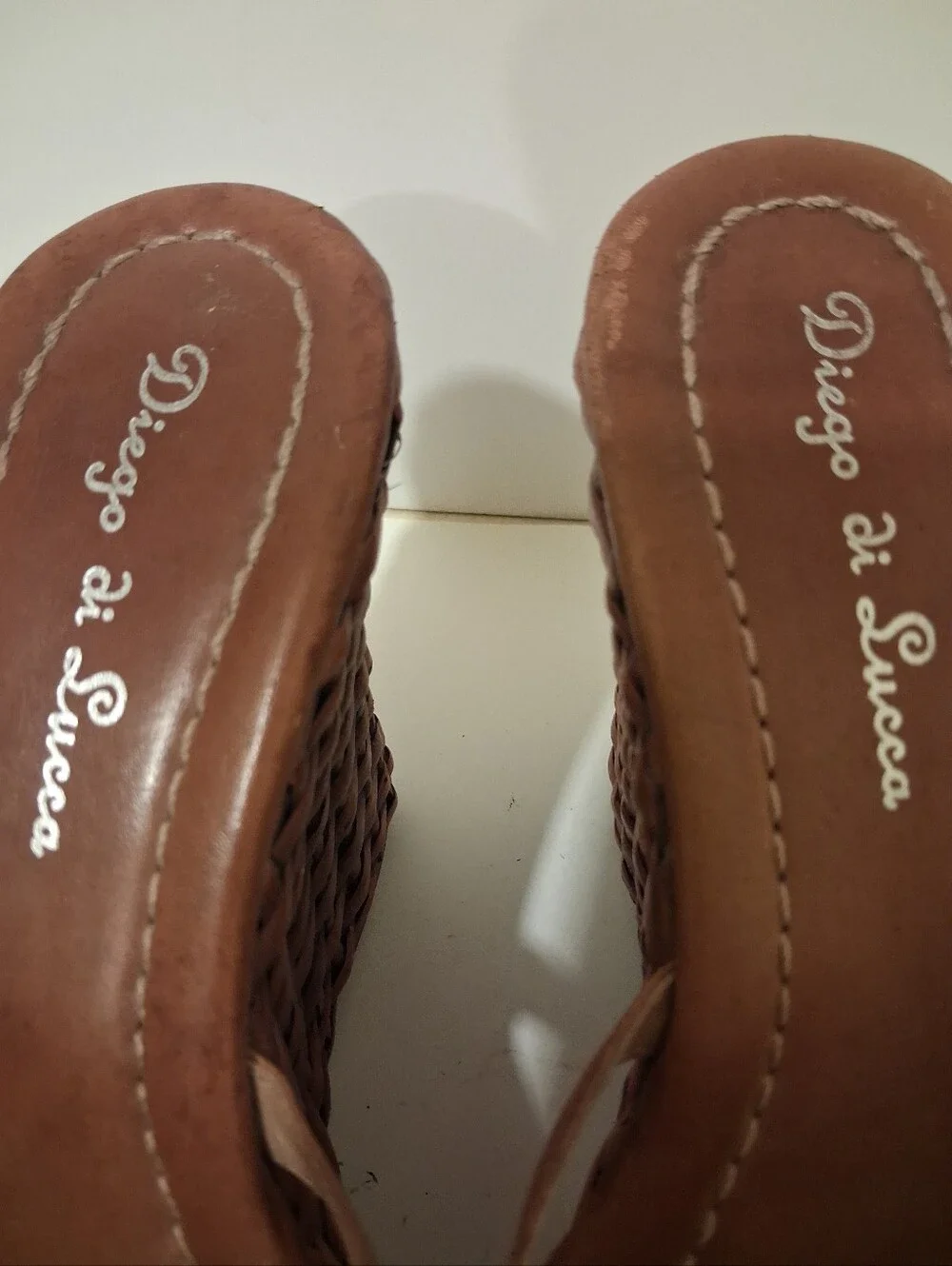 Diego di Lucca Tan Woven Platform Wedge Slide Sandals Women's Size 7
